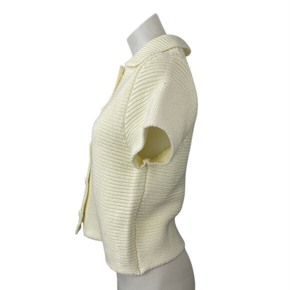 Zara Cream White Rib Knit Collar Short Sleeve Button Up Polo Sweater Top Size M - Picture 2 of 5